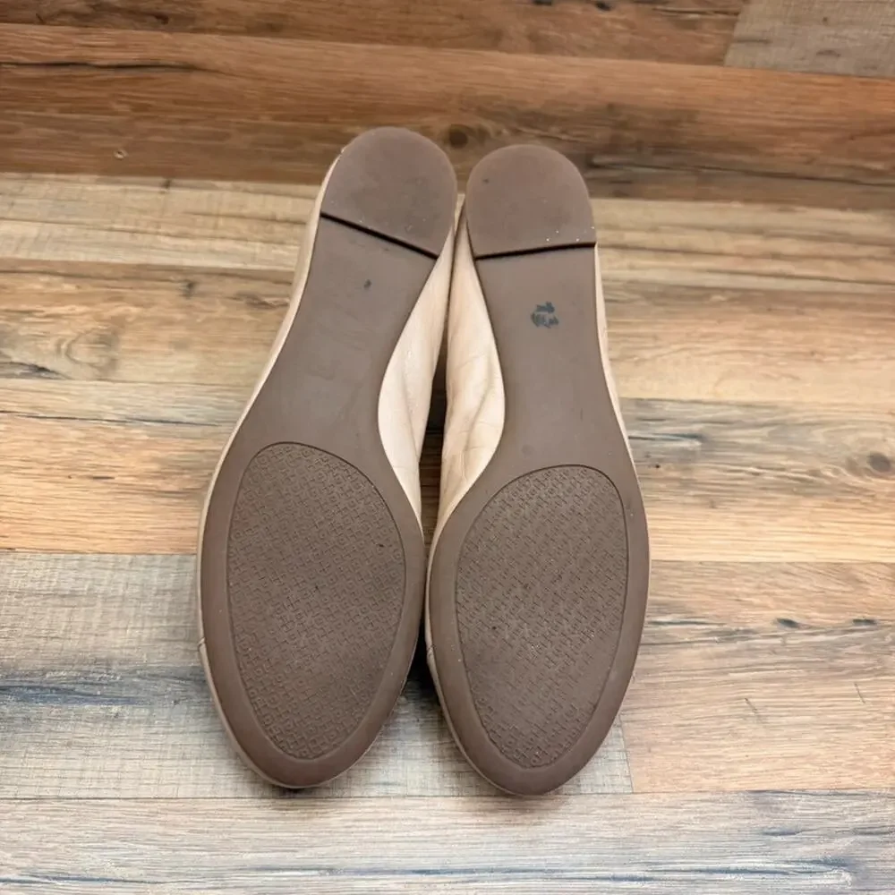Tory Burch York size 8.5 Ballet Flat Mestico Saffiano Leather Camellia Pink
